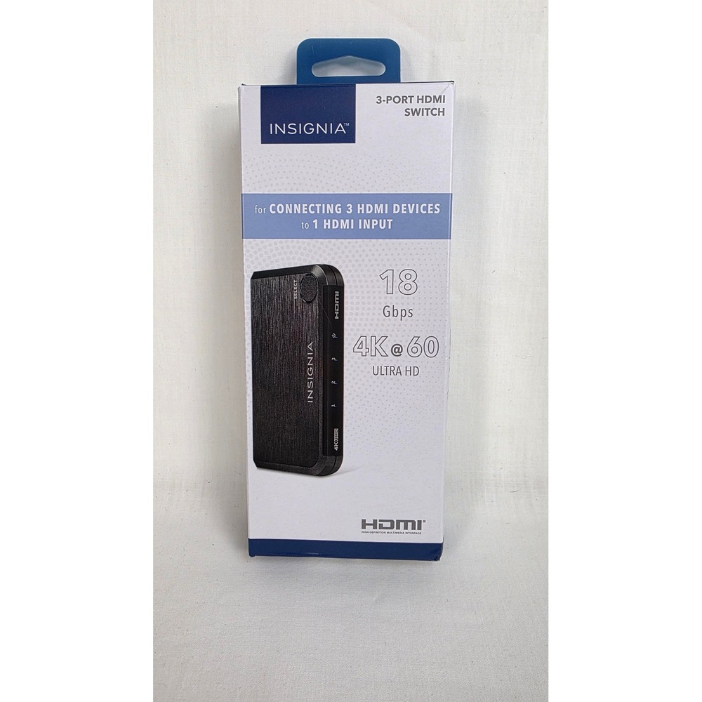 Insignia 3-Port HDMI Switch 4K 60Hz HDR 18Gbps‎ Selector NS-HZ335 Black 6ft Cord